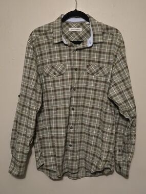 James Campbell Men's Green and Gray Plaid Button-Down Shirt